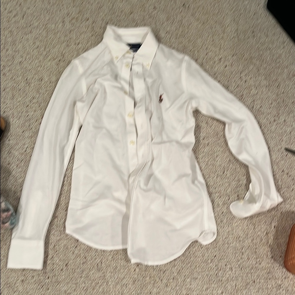 White Long Sleeve Shirt with Embroidered polo Logo